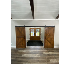 Barto, PA #2 - 5: Sliding barn doors to open or close into the mudroom.