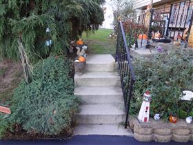 Old steps and flower beds: 